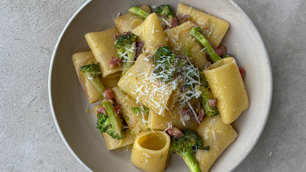 Gluten free Paccheri with Pancetta & Broccoli