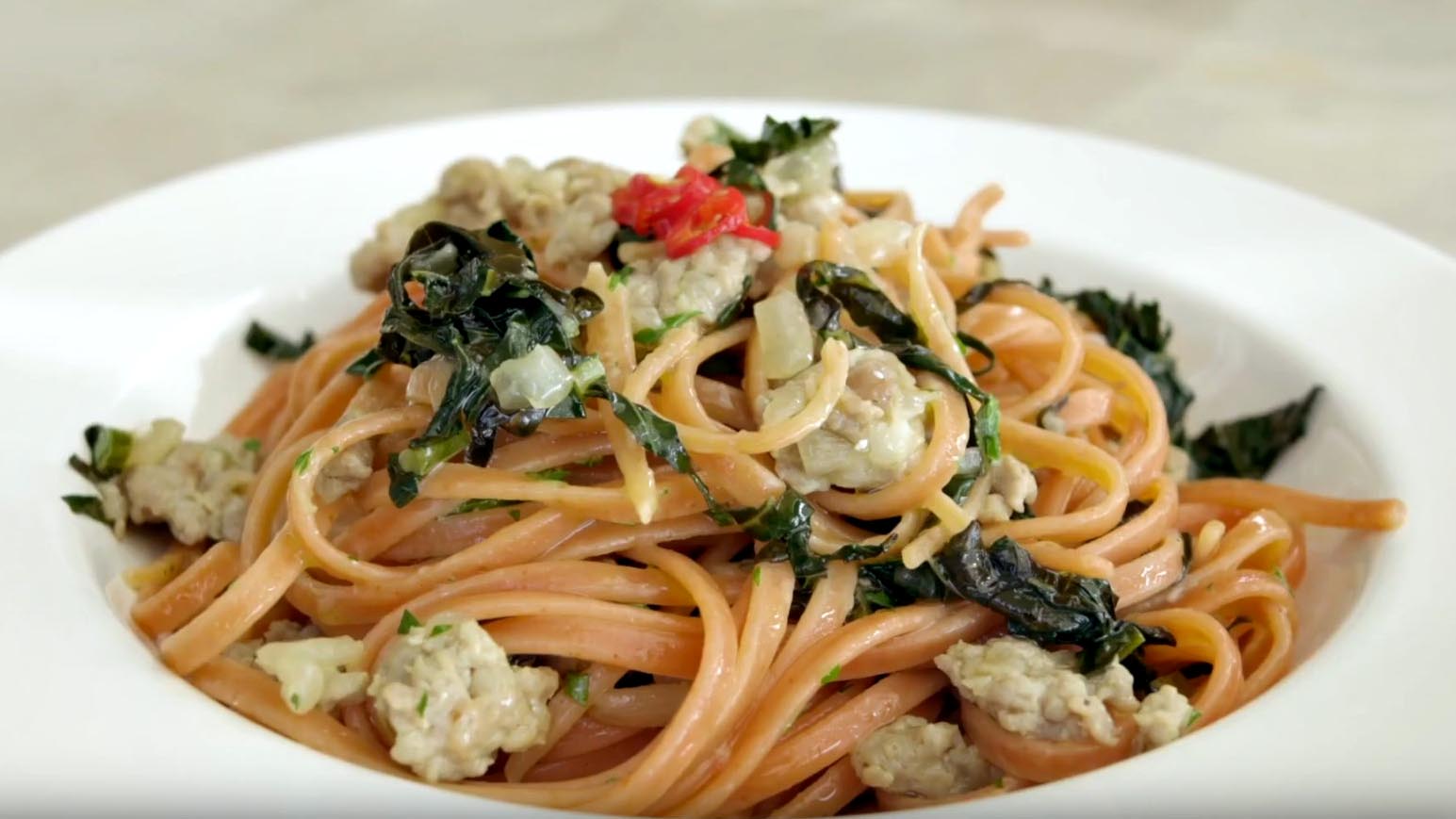 Red Chilli Linguine with Sausage & Kale