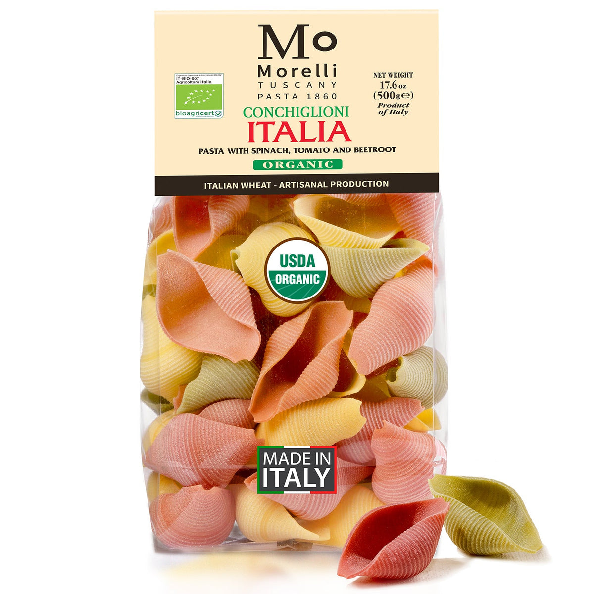 Organic Jumbo Shell Pasta | Tricolor Italian Conchiglioni - By Morelli