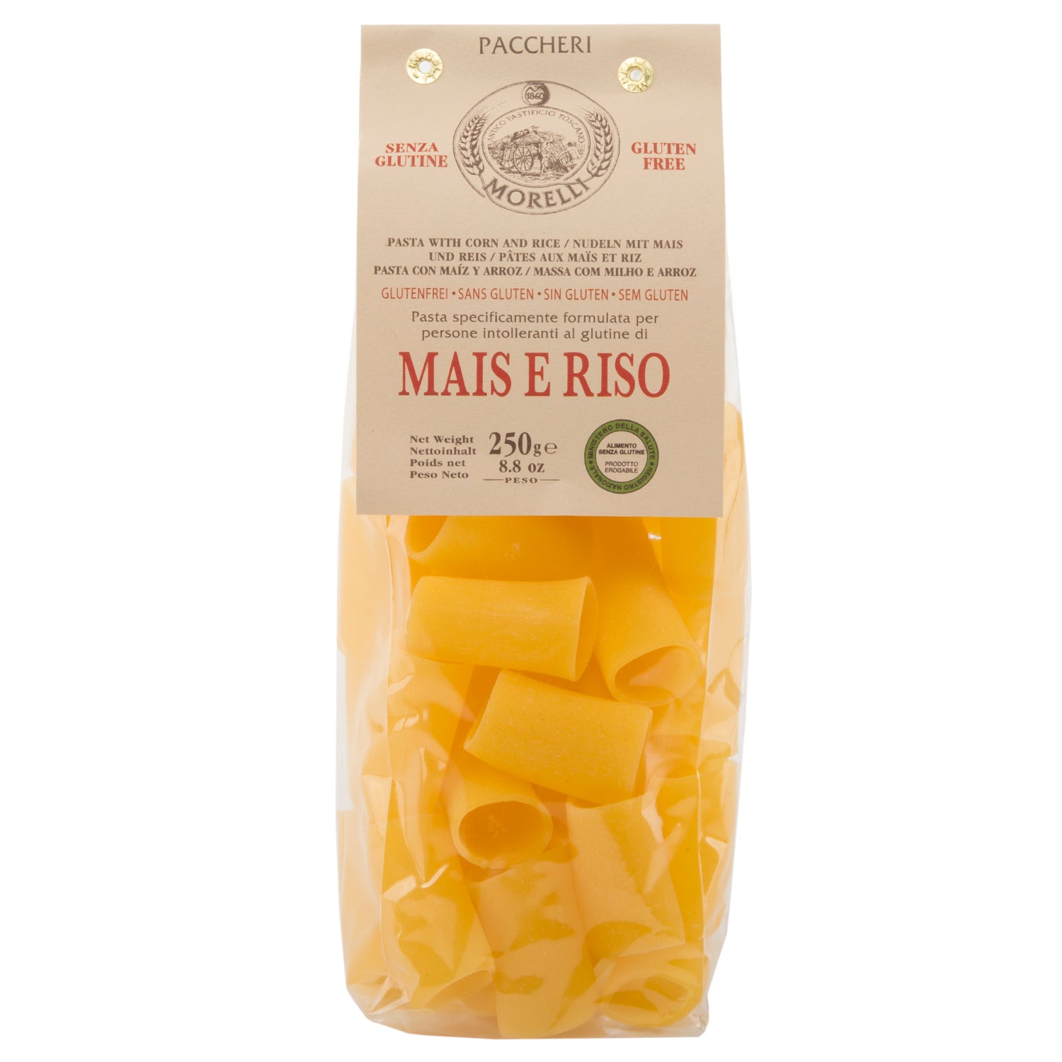 Riso e Mais Paccheri Pasta Made with Rice and Corn, Gluten Free Morelli Pasta