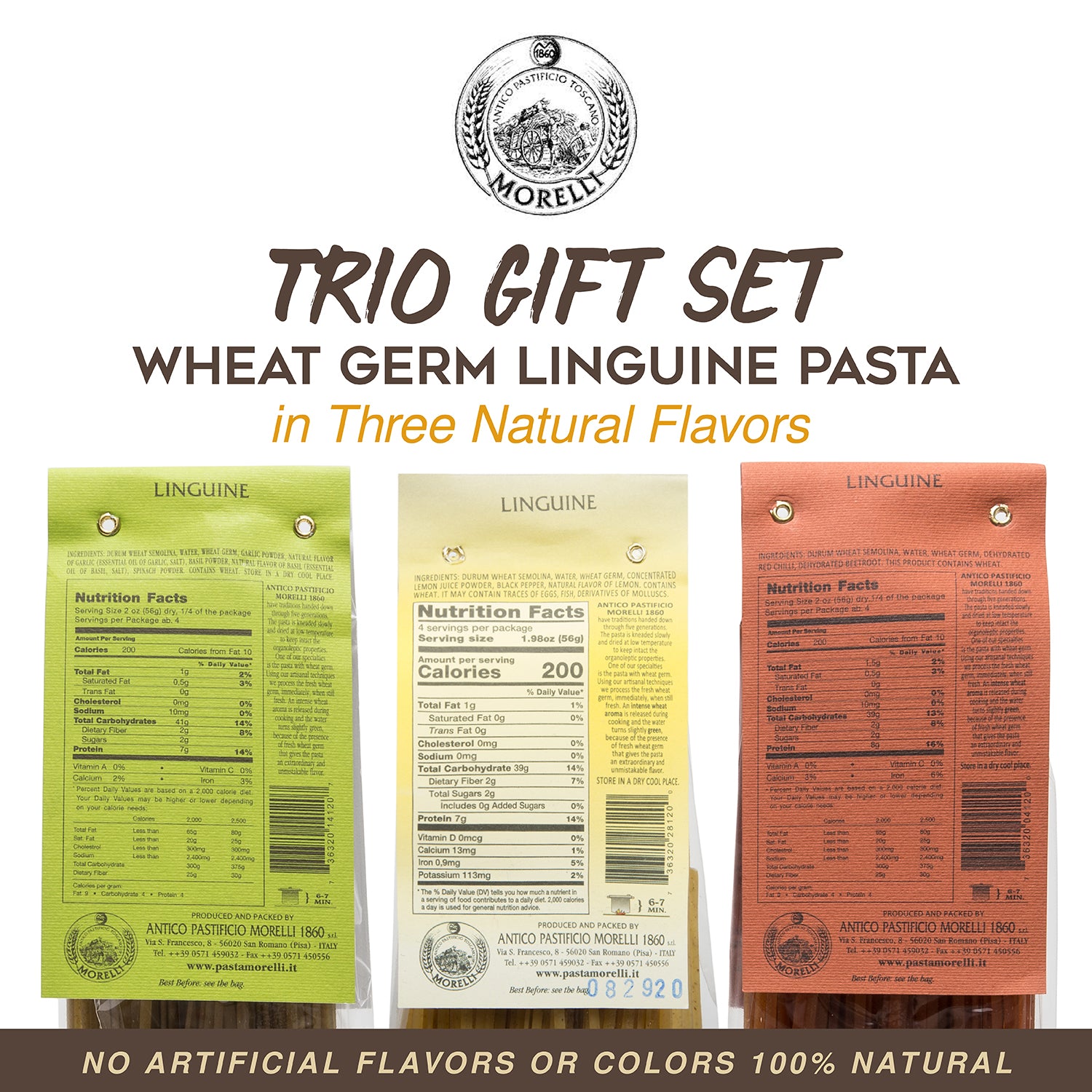 Linguine Trio Pasta Set 3 Flavors (3x 250g) Morelli Pasta