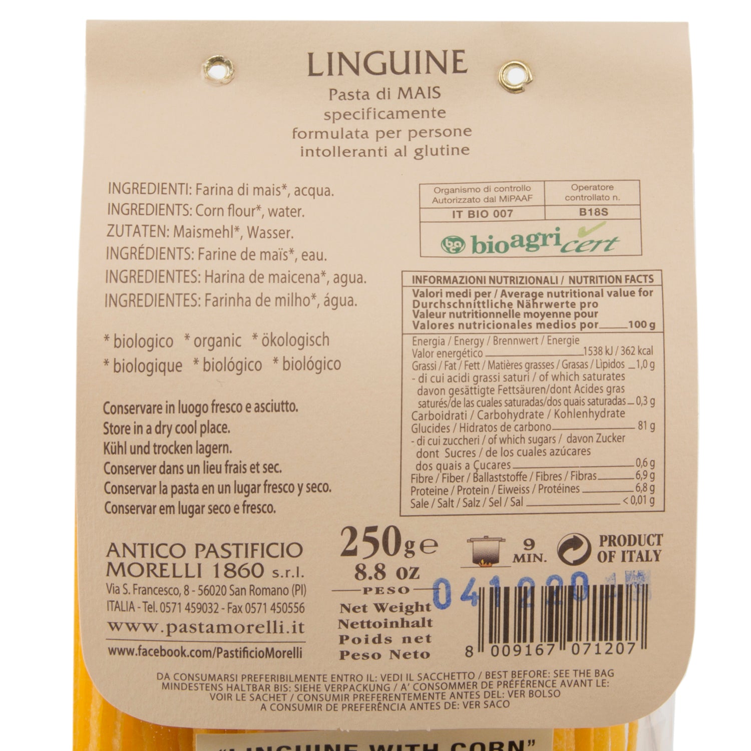 Mais Linguine Italian Pasta Made with Corn, Gluten Free 8.8oz / 250g Morelli Pasta