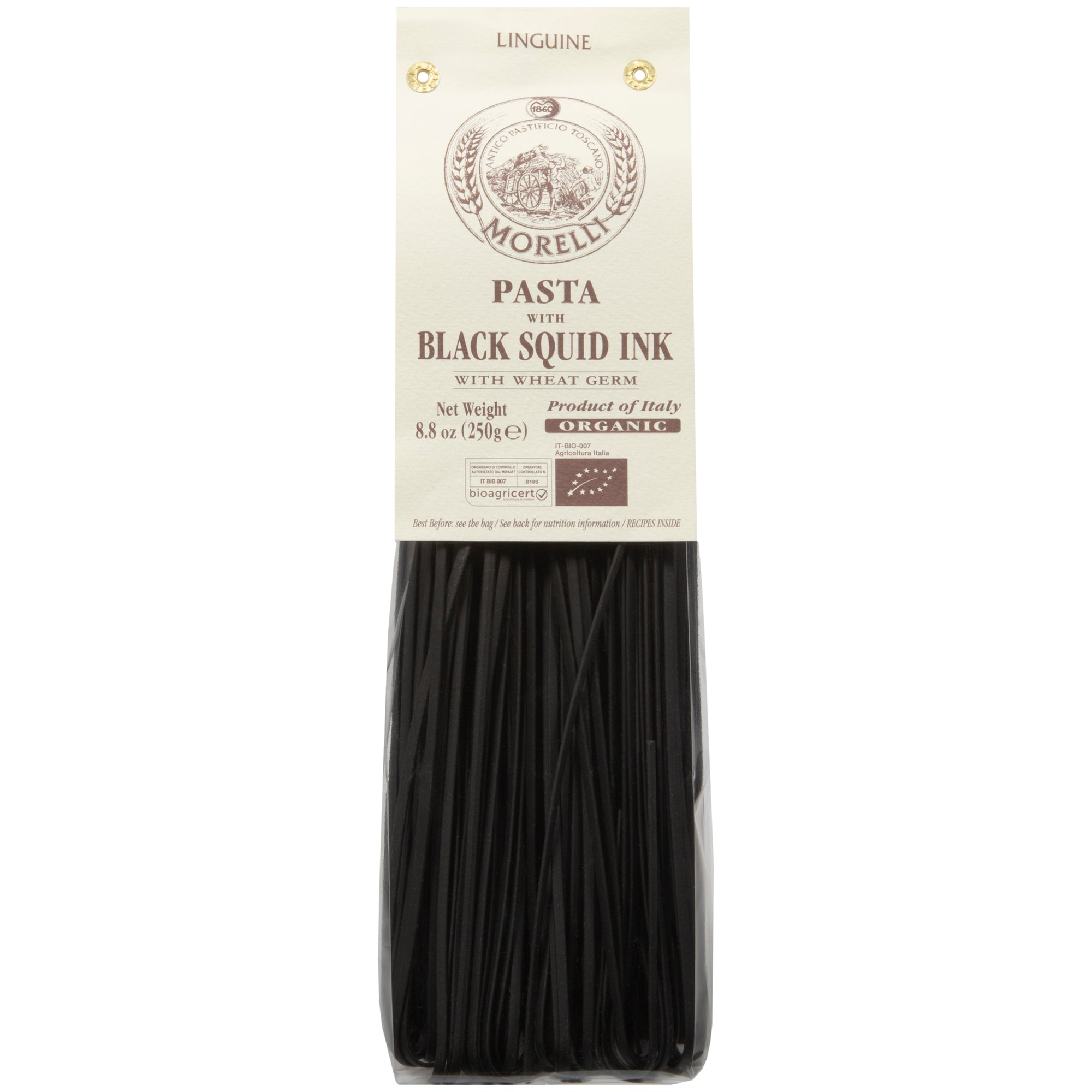 Organic Linguine Pasta with Squid Ink 8.8oz/250g Morelli Pasta