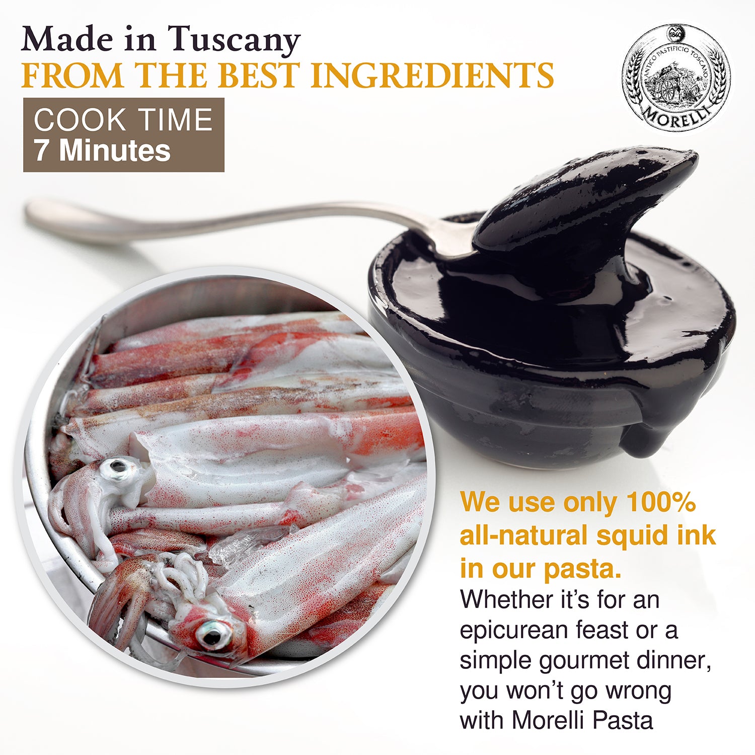 Pasta Nero Di Seppia Black Squid Ink Fusilli, 500g Morelli Pasta