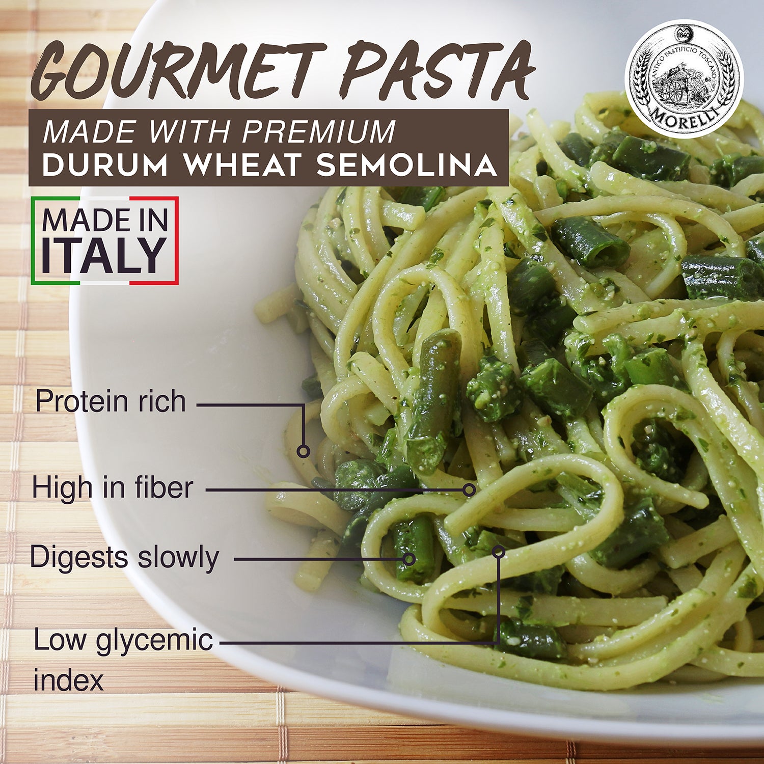 Aglio e Basilico Garlic and Basil Linguine, 8.8oz (250g) Morelli Pasta