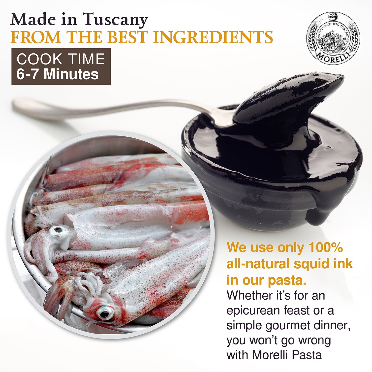 Organic Linguine Pasta with Squid Ink 8.8oz/250g Morelli Pasta